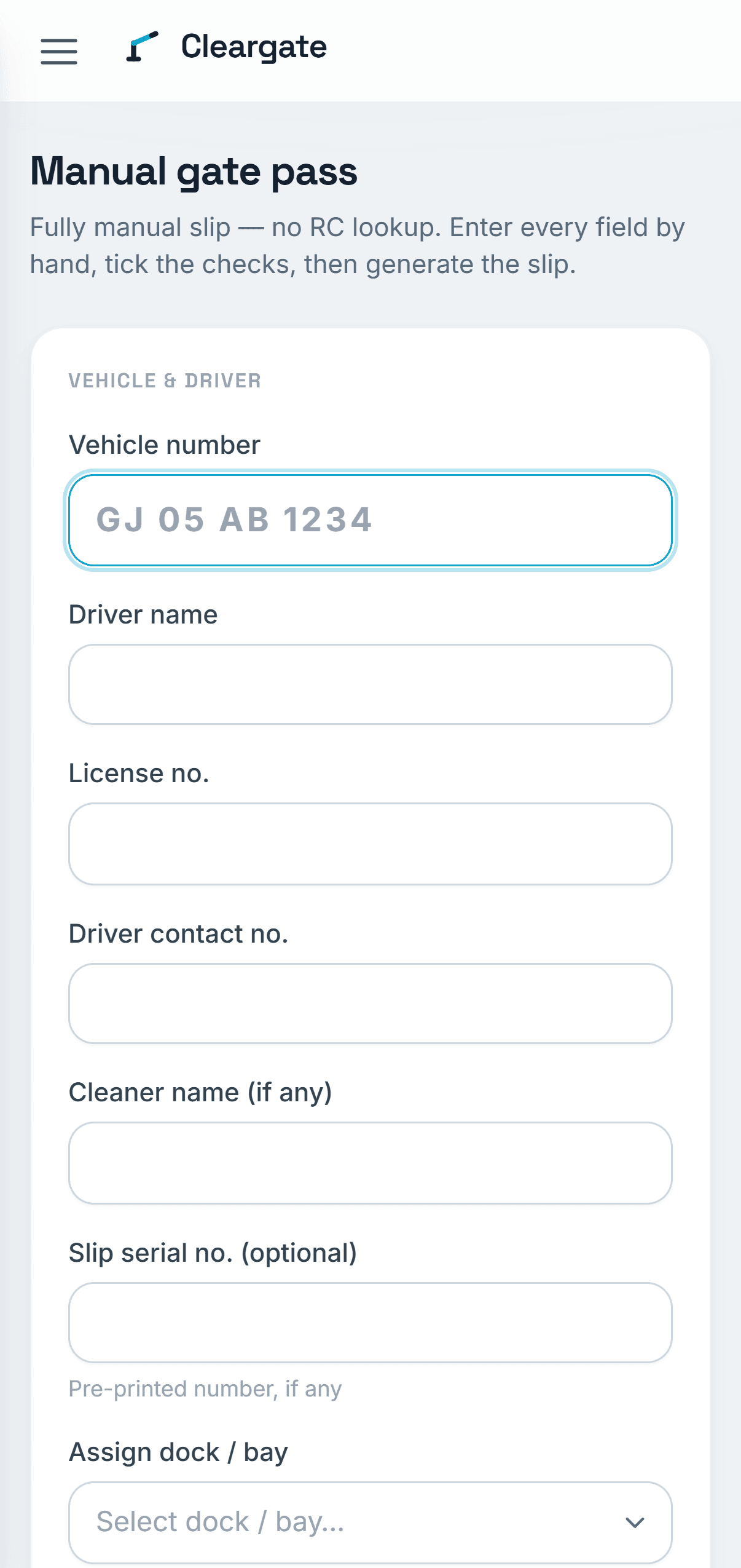 Issuing a gate pass on a phone